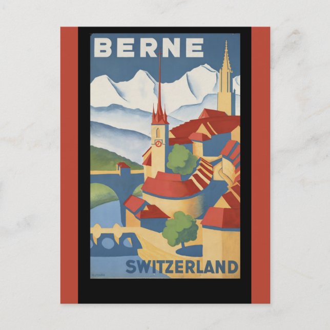Bern Switzerland Vintage Travel Poster Postkarte (Vorderseite)