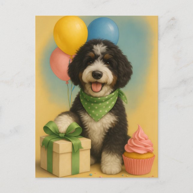 Bernadoodle Birthday Postkarte (Vorderseite)