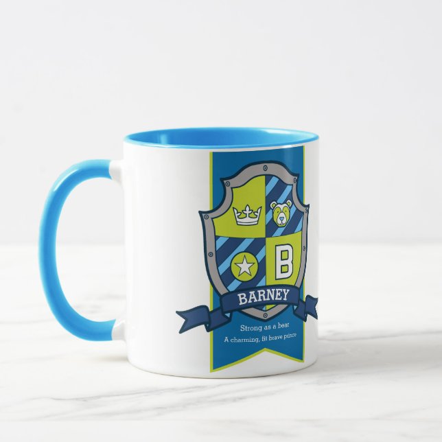 Bernardo Buchstabe B Wappen orangefarbener Name be Tasse (Links)