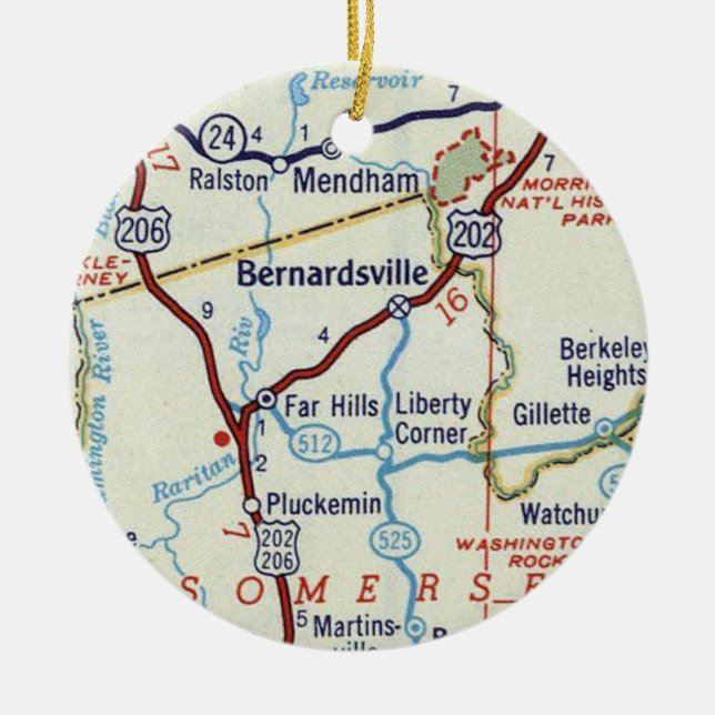 Bernardsville NJ Karte Keramik Ornament (Vorne)