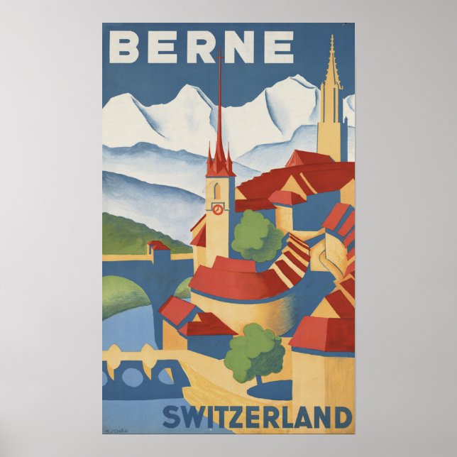 Berne Switzerland Vintage Travel Poster (Vorne)
