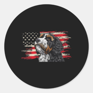 Bernedoodle American Flag Hund mehr als 4. Juli Runder Aufkleber