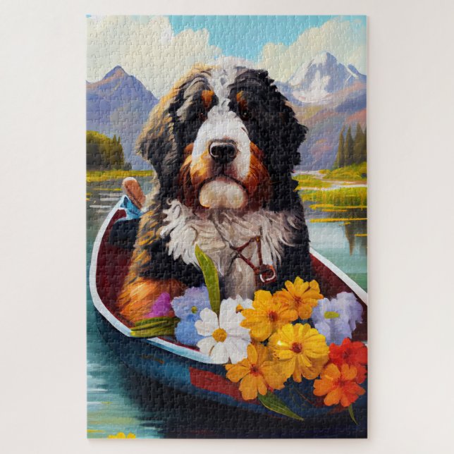 Bernedoodle auf dem Paddle: Ein Landschaftliches A Puzzle (Vertikal)