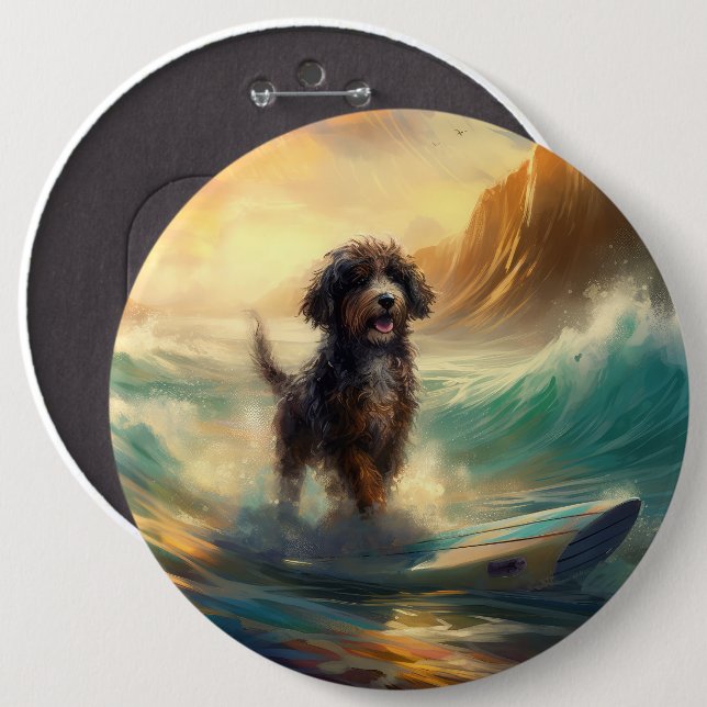Bernedoodle Beach Surfen Malerei Button (Vorne & Hinten)