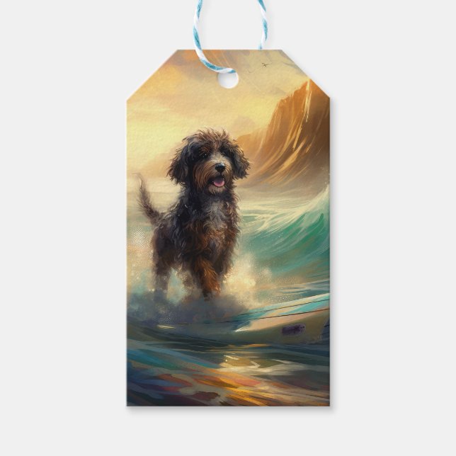 Bernedoodle Beach Surfen Malerei Geschenkanhänger (Vorderseite)