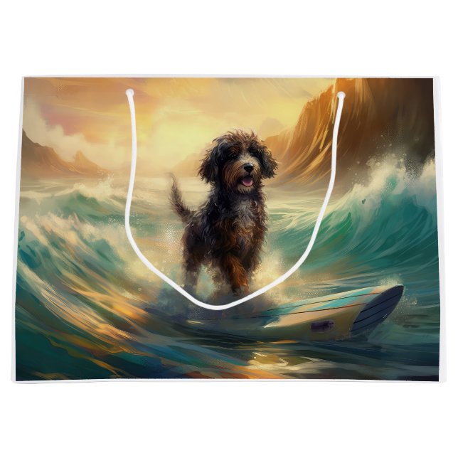 Bernedoodle Beach Surfen Malerei Große Geschenktüte (Vorderseite)
