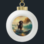 Bernedoodle Beach Surfen Malerei Keramik Kugel-Ornament<br><div class="desc">Tauchen Sie ein in die spielerische Welt des Kaninchen-Abenteuers mit diesem faszinierenden Bild. Ein gepflegter Hund geht zu den Wellen und reitet geschickt auf einem sonnengeküssten Strand. Das lebendige Kunstwerk vereint wunderbar das Wesentliche der Erregung am Strand, während der Hund furchtlos auf den Wellen reitet und den Geist von Spaß...</div>