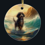 Bernedoodle Beach Surfen Malerei Keramik Ornament<br><div class="desc">Tauchen Sie ein in die spielerische Welt des Kaninchen-Abenteuers mit diesem faszinierenden Bild. Ein gepflegter Hund geht zu den Wellen und reitet geschickt auf einem sonnengeküssten Strand. Das lebendige Kunstwerk vereint wunderbar das Wesentliche der Erregung am Strand, während der Hund furchtlos auf den Wellen reitet und den Geist von Spaß...</div>