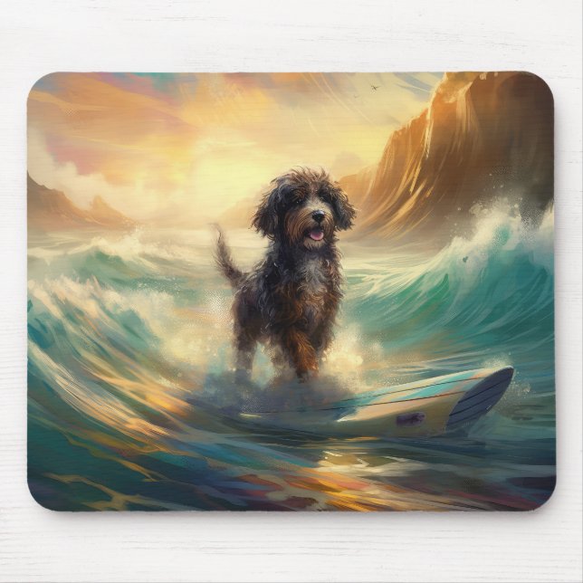 Bernedoodle Beach Surfen Malerei Mousepad (Vorne)