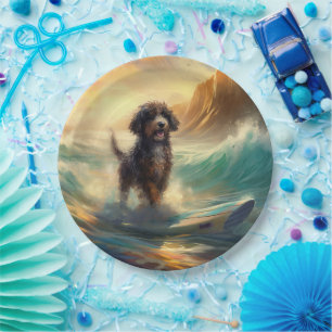 Bernedoodle Beach Surfen Malerei Pappteller