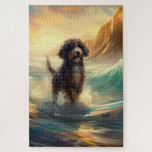Bernedoodle Beach Surfen Malerei Puzzle (Vertikal)
