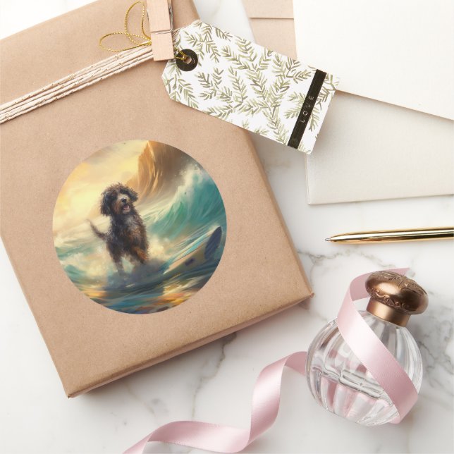 Bernedoodle Beach Surfen Malerei Runder Aufkleber (Schenken)