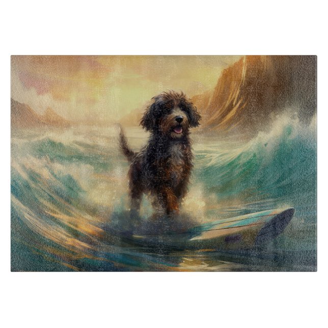 Bernedoodle Beach Surfen Malerei Schneidebrett (Vorderseite)