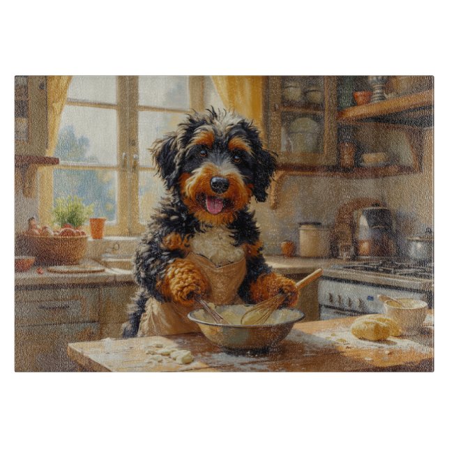 Bernedoodle beim Kochen in der Küche Schneidebrett (Vorderseite)