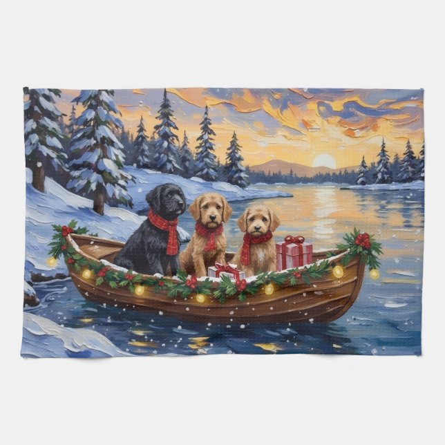 Bernedoodle Christmas Boat Holiday Geschirrtuch (Horizontal)