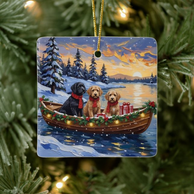 Bernedoodle Christmas Boat Holiday Keramikornament (Baum)