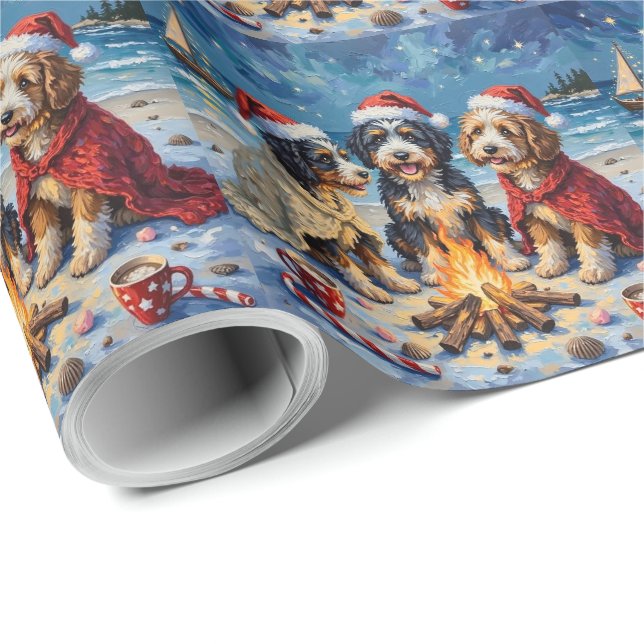 Bernedoodle Christmas Bonfire Beach Holiday Geschenkpapier (Rolleneckpunkt)