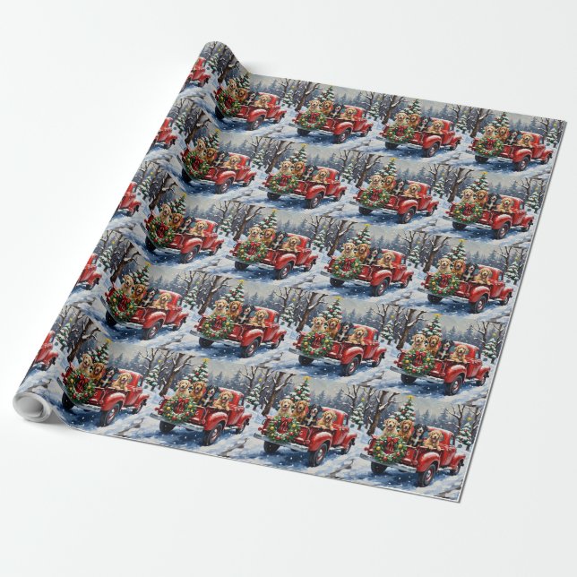 Bernedoodle Christmas Red Truck Holiday Geschenkpapier (Ungerollt)