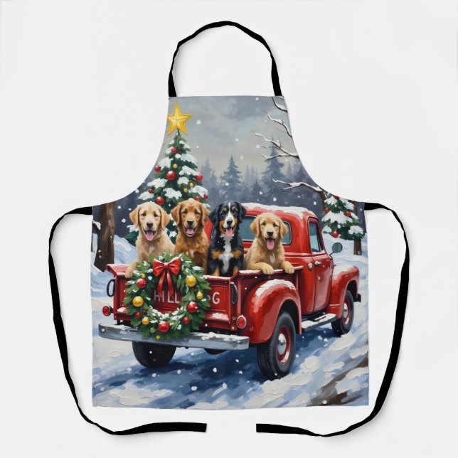 Bernedoodle Christmas Red Truck Holiday Schürze (Vorderseite)