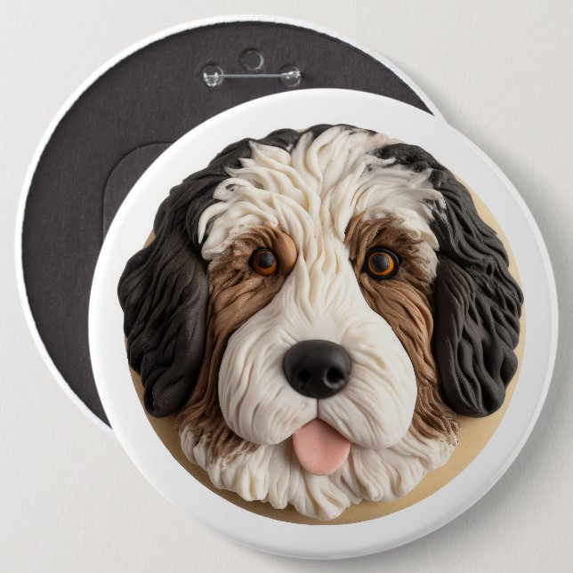 Bernedoodle Dog 3D Inspiriert Button (Vorne & Hinten)