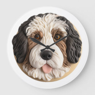 Bernedoodle Dog 3D Inspiriert Große Wanduhr