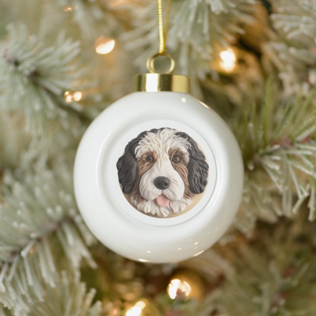 Bernedoodle Dog 3D Inspiriert Keramik Kugel-Ornament (Baum)