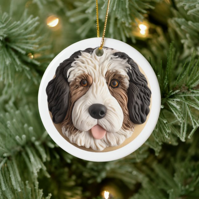 Bernedoodle Dog 3D Inspiriert Keramik Ornament (Baum)