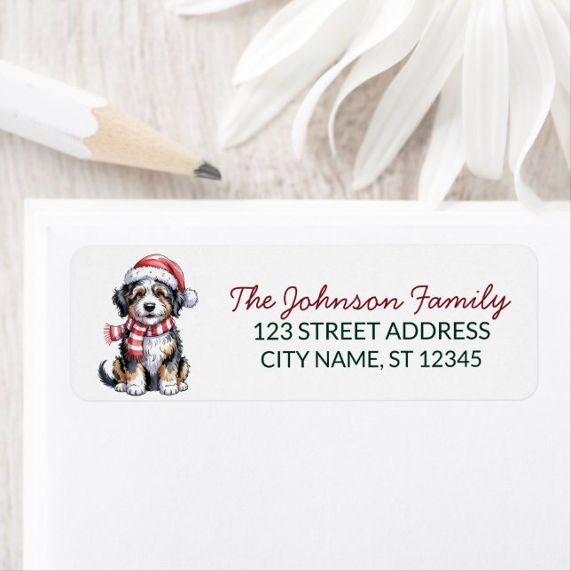 Bernedoodle Dog Christmas Return Address           (Insitu)