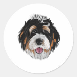 Bernedoodle Dog Face Runder Aufkleber