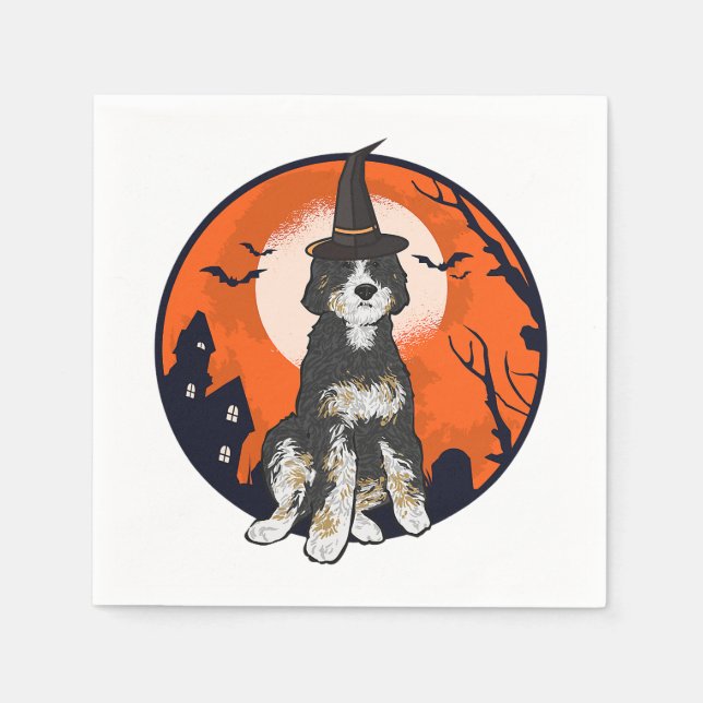 Bernedoodle Dog Halloween T - Shirt Serviette (Vorderseite)
