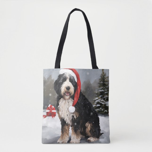 Bernedoodle Dog in Schnee Weihnachten (Vorderseite)