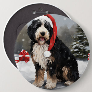 Bernedoodle Dog in Schnee Weihnachten Button
