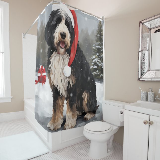 Bernedoodle Dog in Schnee Weihnachten Duschvorhang (Beispiel)