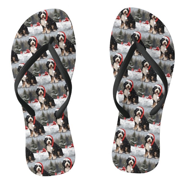Bernedoodle Dog in Schnee Weihnachten Flip Flops (Fußbett)