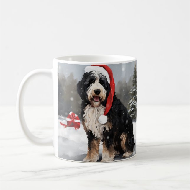 Bernedoodle Dog in Schnee Weihnachten Kaffeetasse (Links)