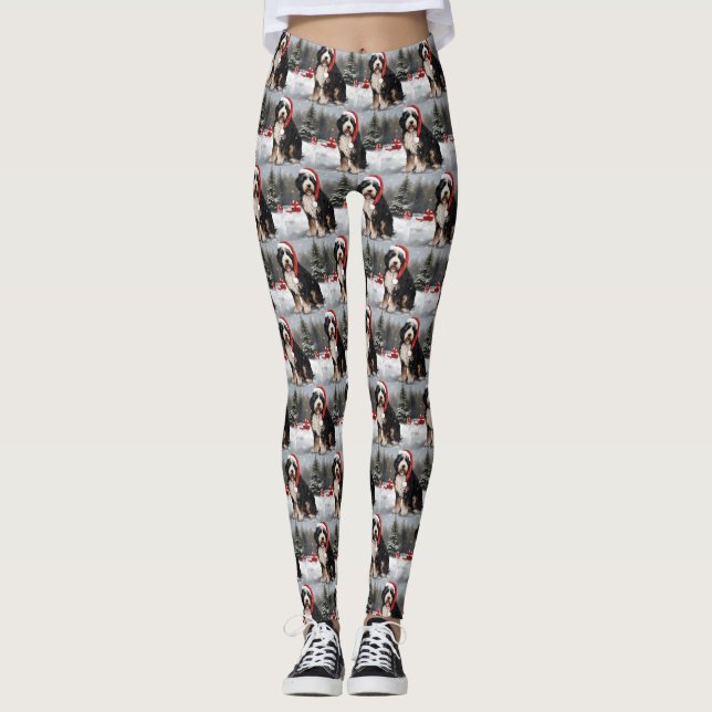 Bernedoodle Dog in Schnee Weihnachten Leggings (Vorderseite)