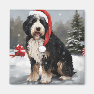 Bernedoodle Dog in Schnee Weihnachten Magnet