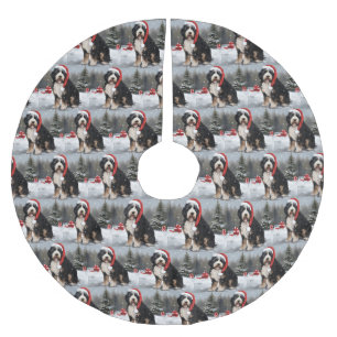 Bernedoodle Dog in Schnee Weihnachten Polyester Weihnachtsbaumdecke