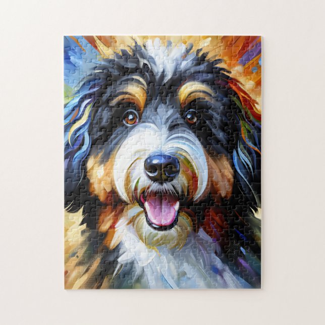 Bernedoodle Dog Portrait Akrylkkunstdruckhund Puzzle (Vertikal)