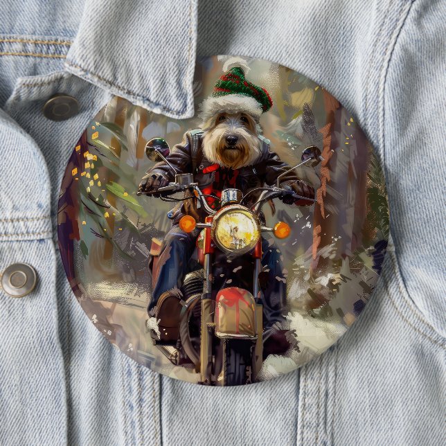 Bernedoodle Dog Riding Motorrad Weihnachten Button (Beispiel)