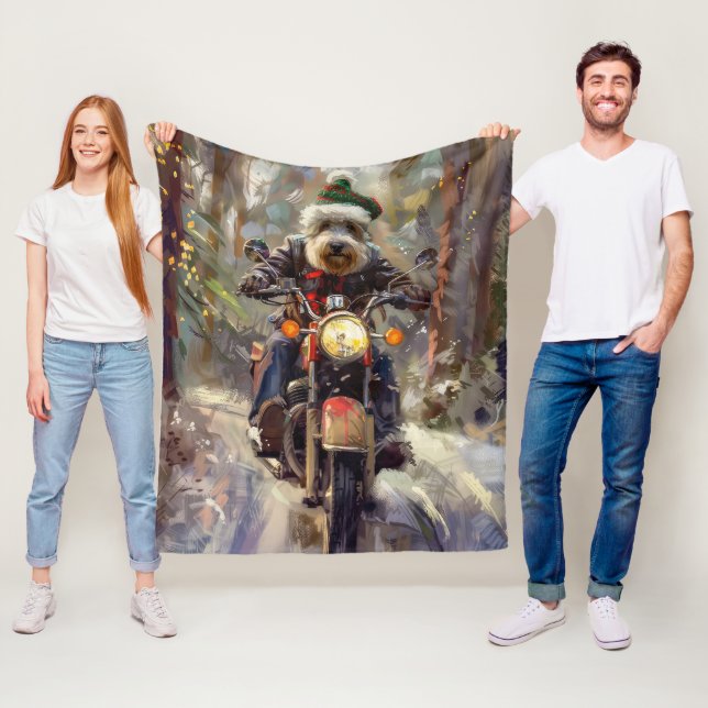 Bernedoodle Dog Riding Motorrad Weihnachten Fleecedecke (Beispiel)