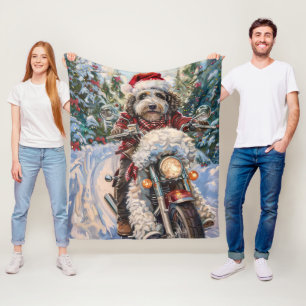 Bernedoodle Dog Riding Motorrad Weihnachten Fleecedecke
