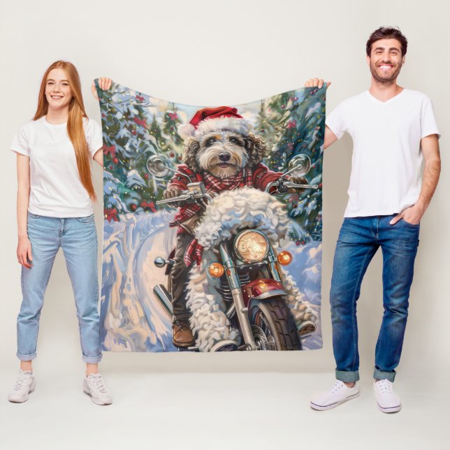 Bernedoodle Dog Riding Motorrad Weihnachten Fleecedecke (Beispiel)