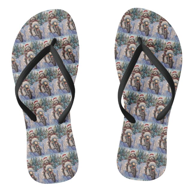 Bernedoodle Dog Riding Motorrad Weihnachten Flip Flops (Fußbett)