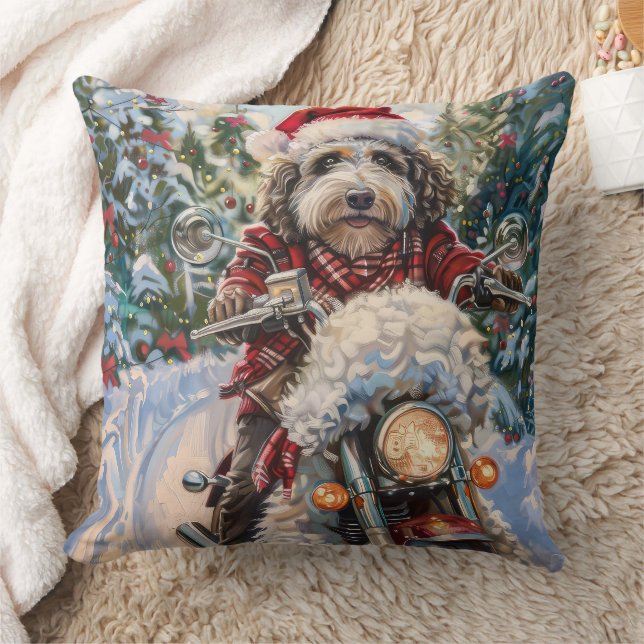 Bernedoodle Dog Riding Motorrad Weihnachten Kissen (Decke)