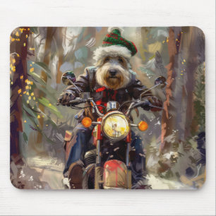 Bernedoodle Dog Riding Motorrad Weihnachten Mousepad