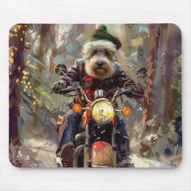 Bernedoodle Dog Riding Motorrad Weihnachten Mousepad (Vorne)