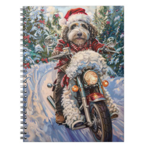 Bernedoodle Dog Riding Motorrad Weihnachten Notizblock