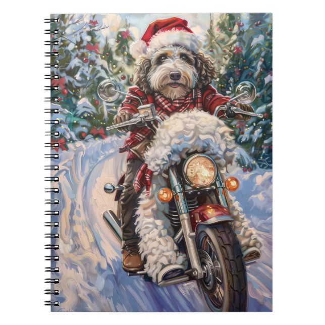 Bernedoodle Dog Riding Motorrad Weihnachten Notizblock (Vorderseite)