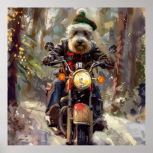 Bernedoodle Dog Riding Motorrad Weihnachten Poster
